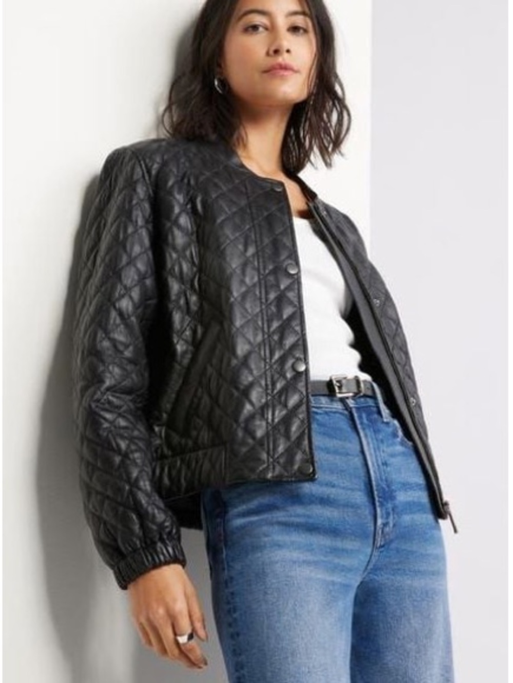 Caslon Women's Black Quilted Leather Jacket. Size XXS Women #556